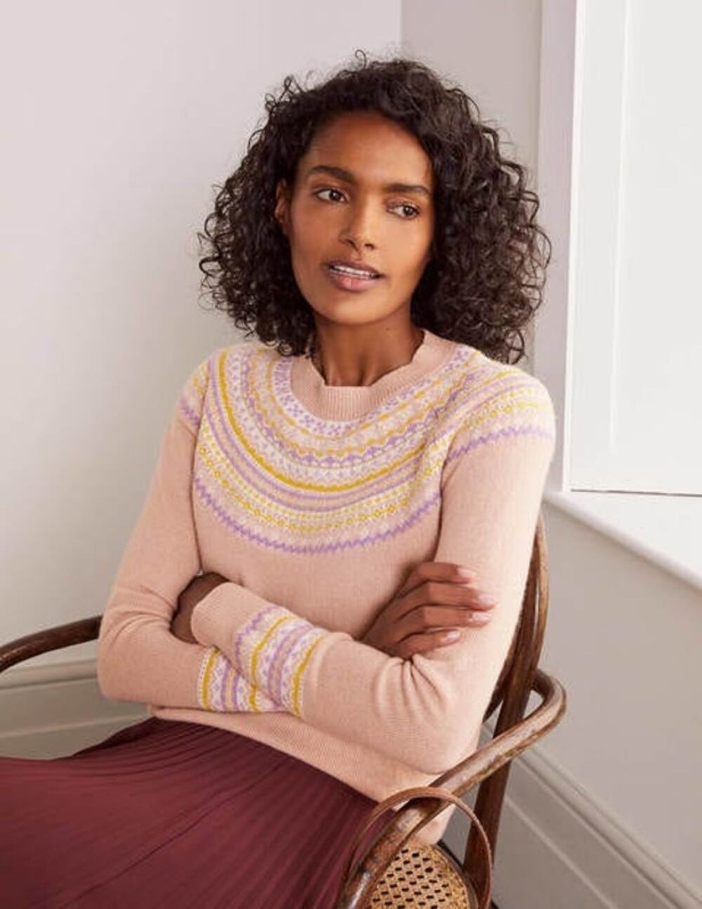 Boden Aberdeen Fair Isle Jumper wool blend sweater pink sz XL